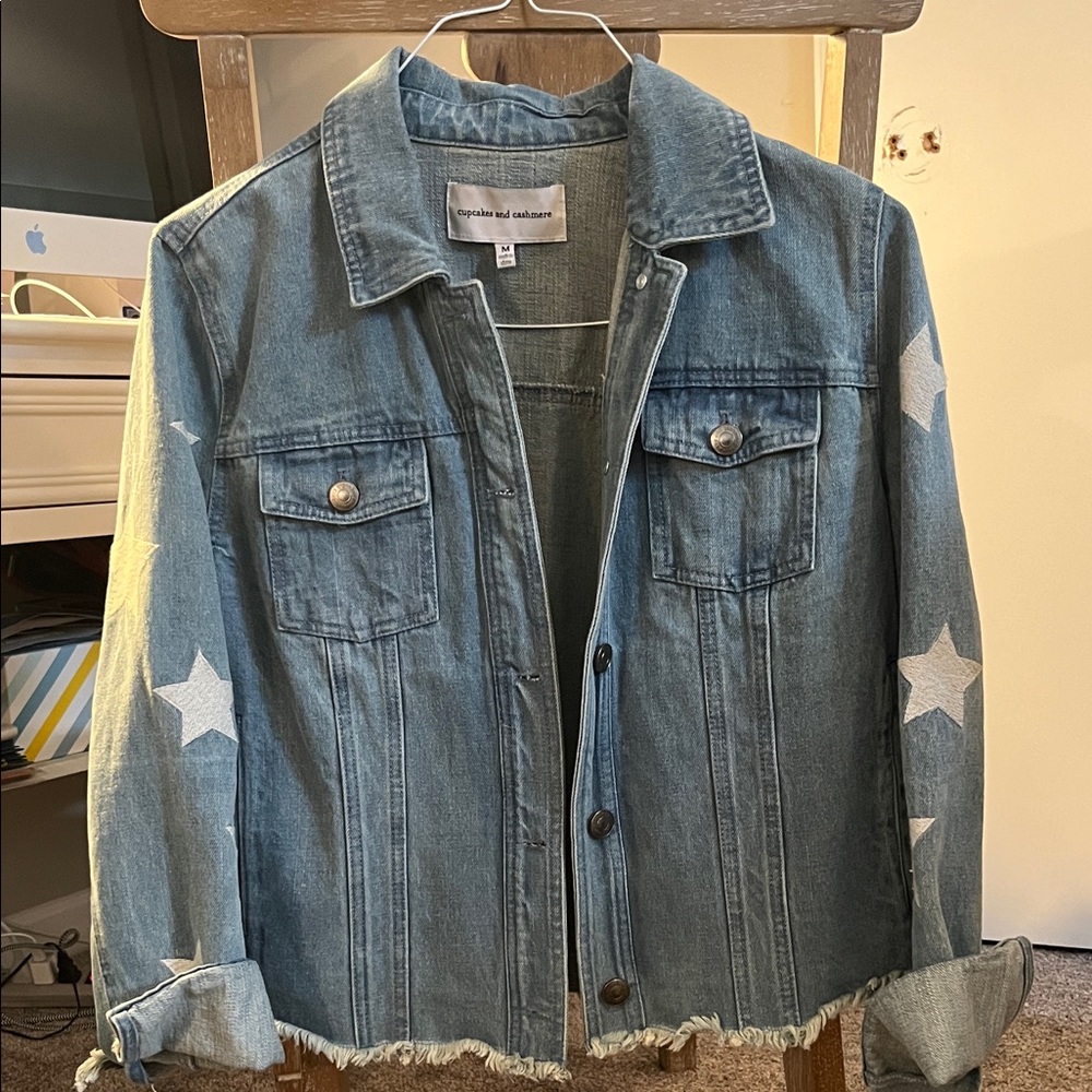 Cupcakes and Cashmere Blue Denim Jacket with White Stars Size Medium